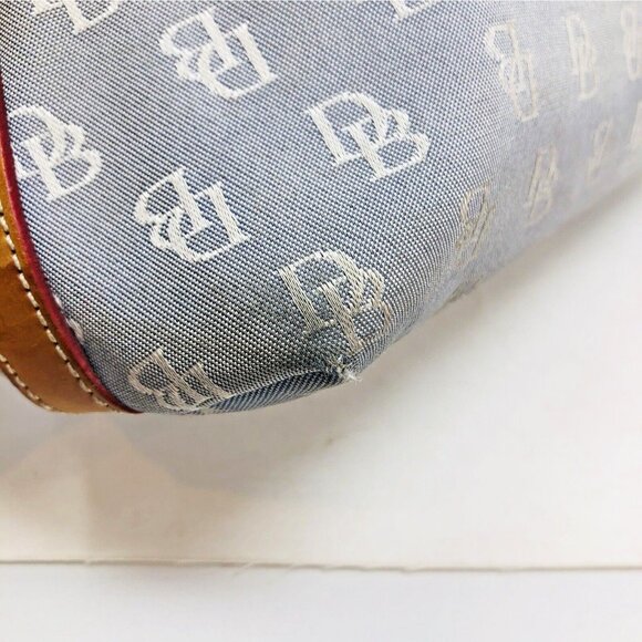 Dooney & Bourke Purse Gray Canvas Handbag Tan Leather Shoulder Strap Hobo Bag - Picture 12 of 12